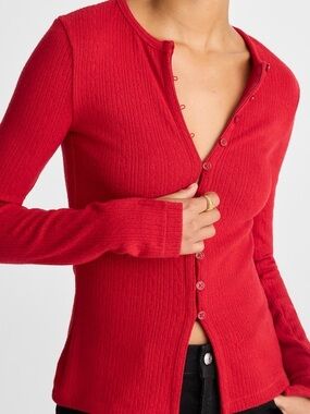 Madewell Pointelle Cutaway Cardigan in Red Size Medium NWT new with tags